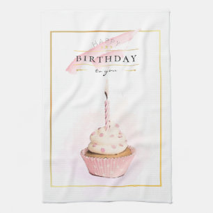 Linge De Cuisine Cupcake d'anniversaire rose crayon élégant