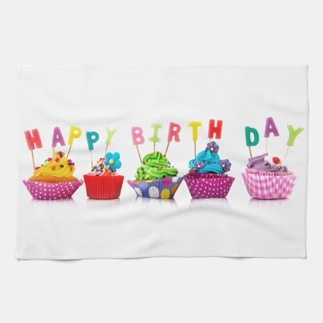 Linge De Cuisine Cupcakes de Joyeux Anniversaire (Horizontal)