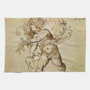 Linge De Cuisine Cupidon avec un violon par Domenico Campagnola