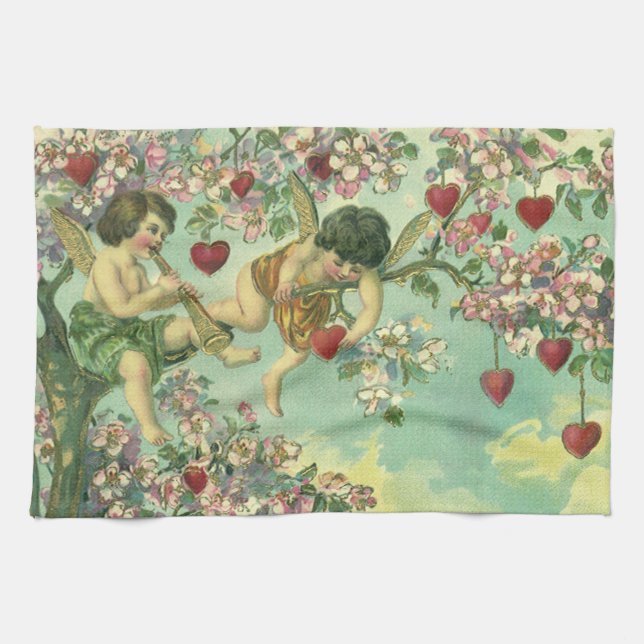 Linge De Cuisine Cupidons de la Saint-Valentin victorienne Arbre cœ (Horizontal)