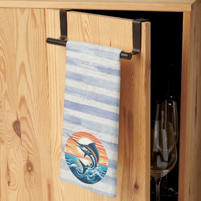 Linge De Cuisine Custom Coastal/nautical/beach marlin sunset (Pliage en tiers)