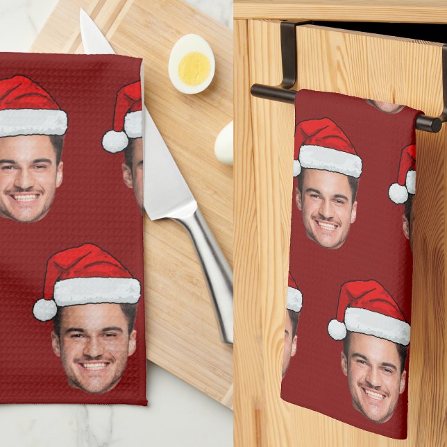 Linge De Cuisine Custom Face Photo Santa Hat Christmas Red (Créateur téléchargé)
