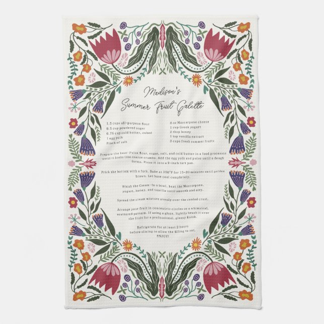 Linge De Cuisine Custom Family Recipe Folk Art Flowers (Vertical)