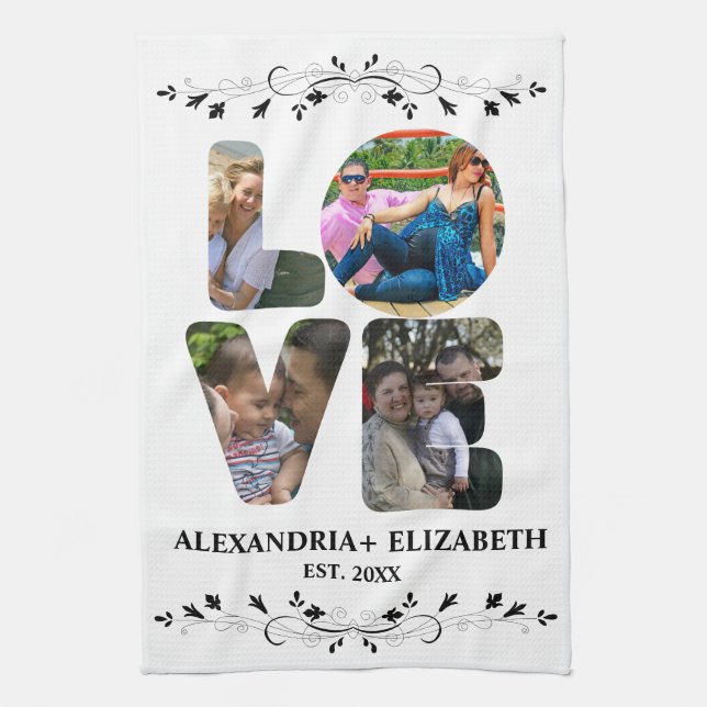 Linge De Cuisine Custom modern love 4 photo collage pour couples (Vertical)