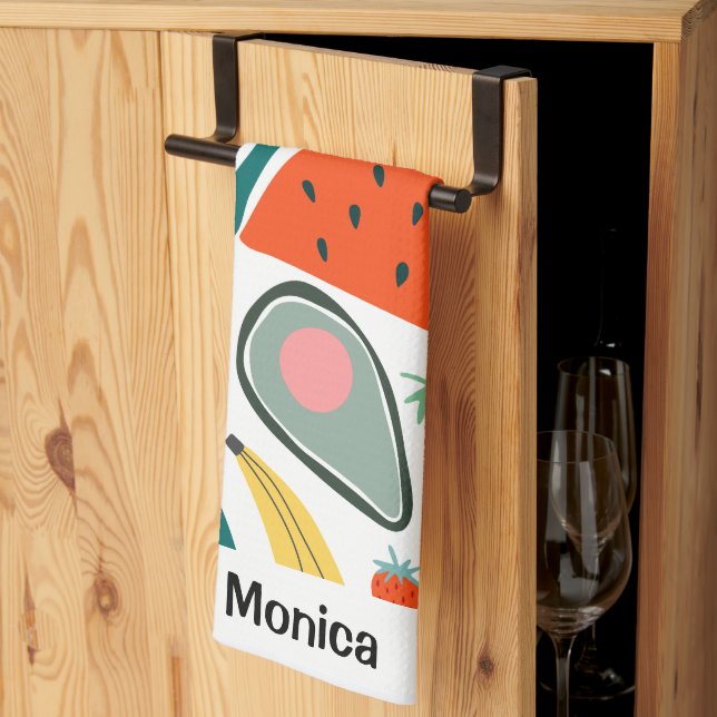 Linge De Cuisine Custom Name Cute Fruits Background (Pliage en tiers)