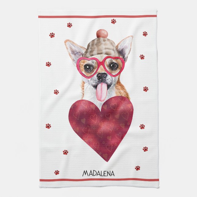 Linge De Cuisine Custom Paws Amoureux des chiens Valentine Cadeau C (Vertical)