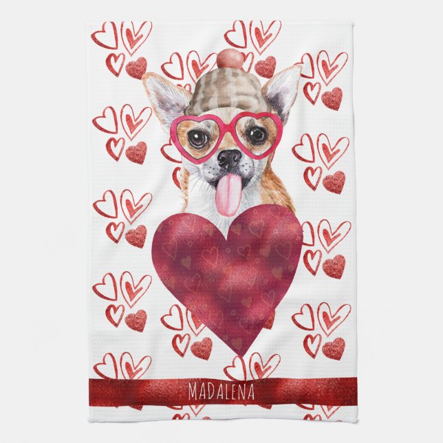 Linge De Cuisine Custom Paws Amoureux des chiens Valentine Cadeau C (Vertical)