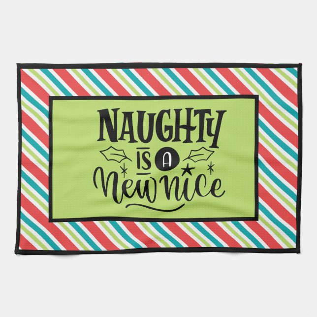 Linge De Cuisine Custom Retro Noël "Naughty is a New Nice" (Horizontal)