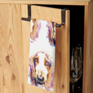 Linge De Cuisine Cute aquarelle Basset Hound Chien tête visage