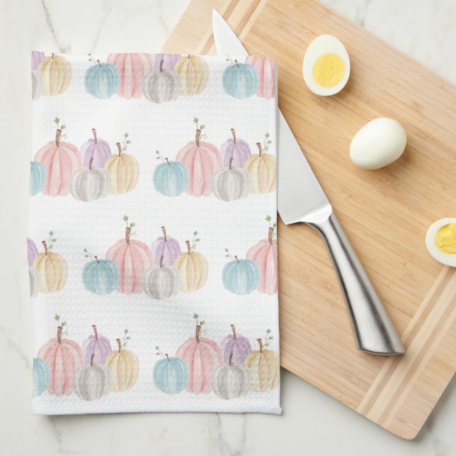Linge De Cuisine Cute aquarelle Pastel Citrouille Motif Thanksgivin (Quart Plié)