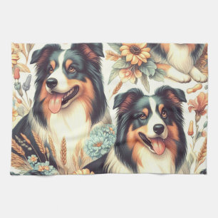 Linge De Cuisine Cute Australian Shepherd peinture Vintage