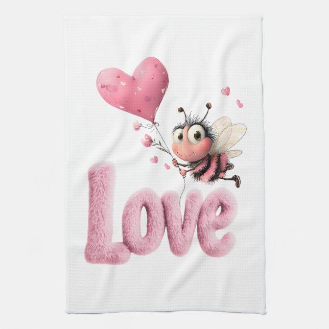 Linge De Cuisine Cute Bee Fluffy Pink Love Heart Balloon  (Vertical)
