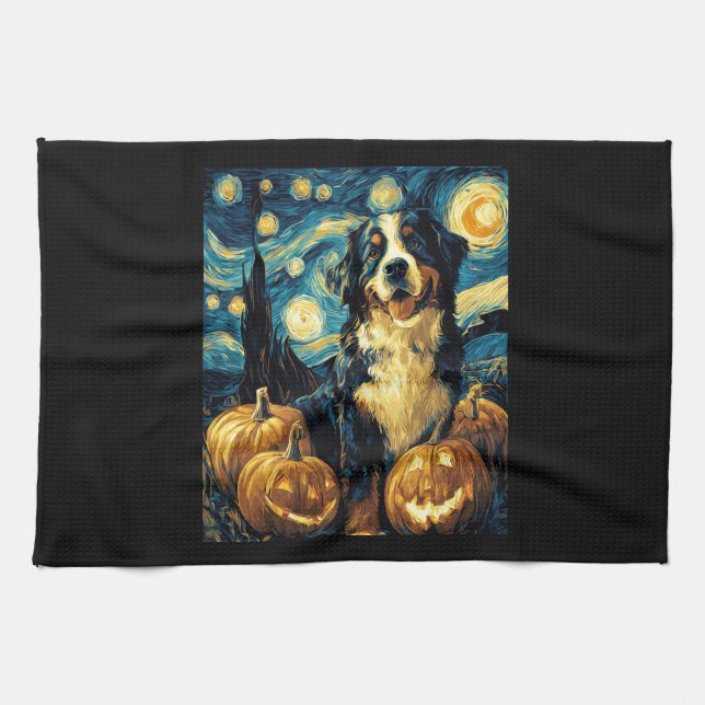 Linge De Cuisine Cute Bernese mountain Dog Halloween Jack O Lantern (Horizontal)