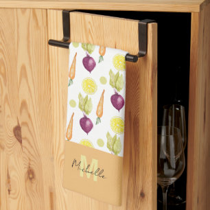 Linge De Cuisine Cute betteraves Citron et carottes Aquarelle Motif