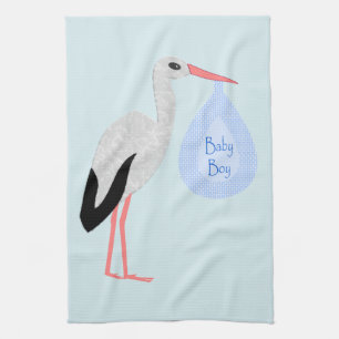 Linge De Cuisine Cute Blue Baby Boy Stork