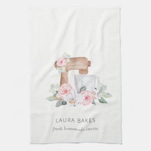 Linge De Cuisine Cute Blush Rose Floral Gâteau Mixer Boulangerie Re
