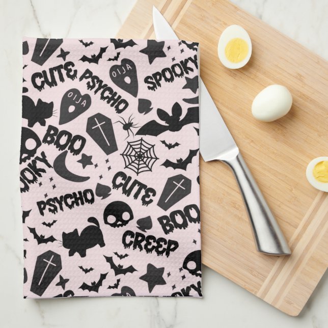 Linge De Cuisine Cute Boo Éffrayant Psycho Pink Fun Halloween (Quart Plié)