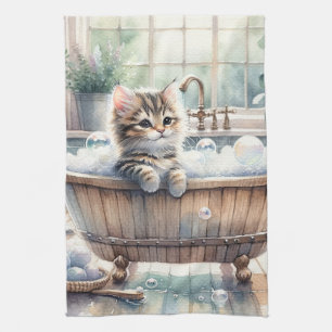 Linge De Cuisine Cute Bubbly Kitten Temps de bain