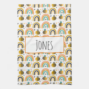 Linge De Cuisine Cute Bumble Bee et Rainbows Motif