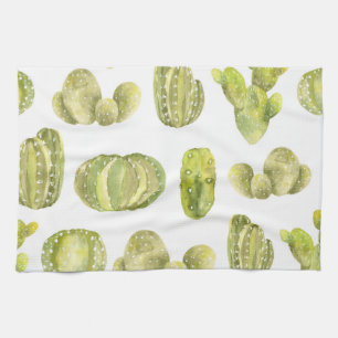 Linge De Cuisine Cute Cactus, Aquarelle Décor Sans Couleur.