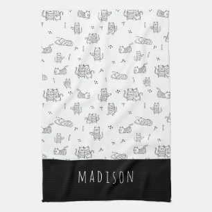 Linge De Cuisine Cute Cats Motif Doodé noir et blanc