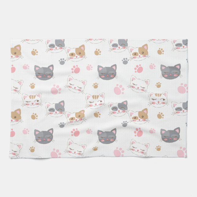 Linge De Cuisine Cute chat face chats souriants motif (Horizontal)