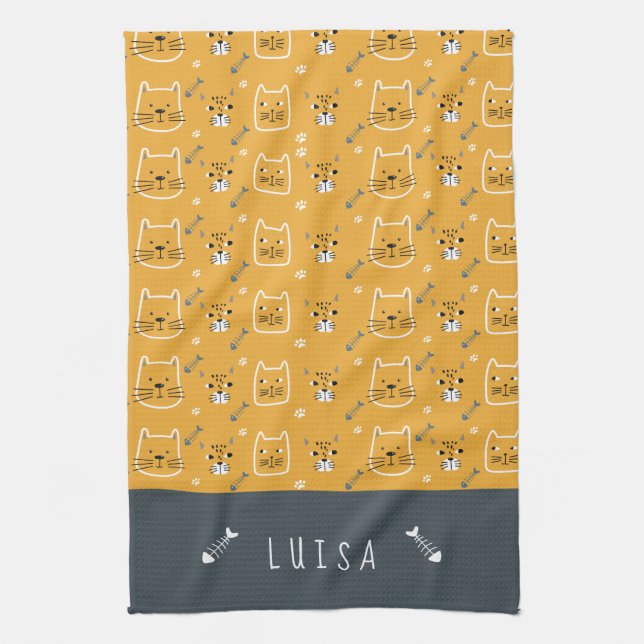 Linge De Cuisine Cute Chat Motif moderne Personnalisé (Vertical)