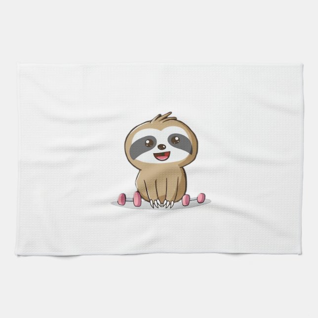 Linge De Cuisine Cute Chibi Sloth Exercice � Funny Kawaii Gym Anima (Horizontal)