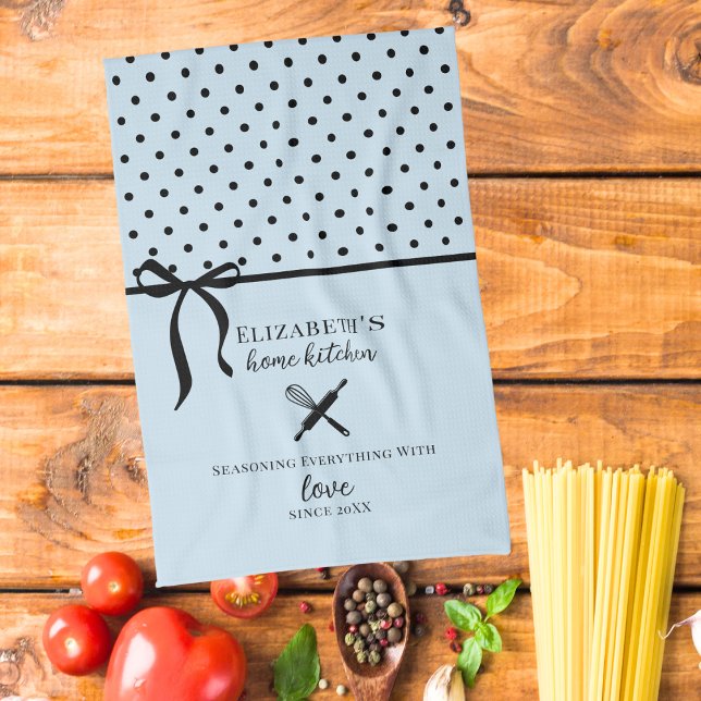 Linge De Cuisine Cute Chic Girl Light Bleu et Noir Polka Point (Créateur téléchargé)