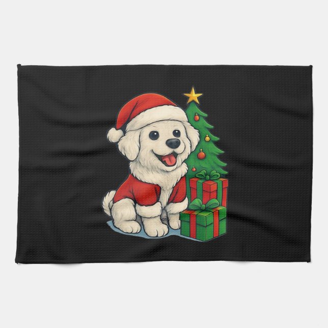 Linge De Cuisine Cute Christmas Dog, Santa Hat Dog, With Christmas  (Horizontal)