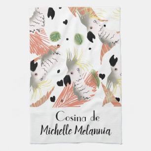 Linge De Cuisine Cute Cockatoo Coeurs Illustration de verdure