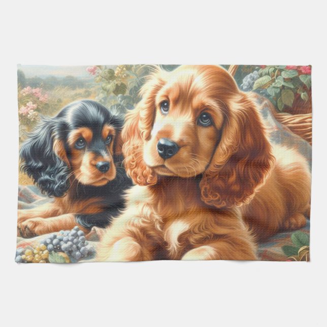 Linge De Cuisine Cute Cocker Peinture Espagnole (Horizontal)