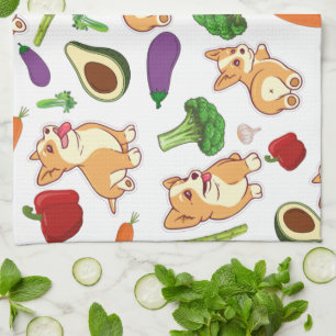 Linge De Cuisine Cute Corgi and Vegetables Motif alimentaire