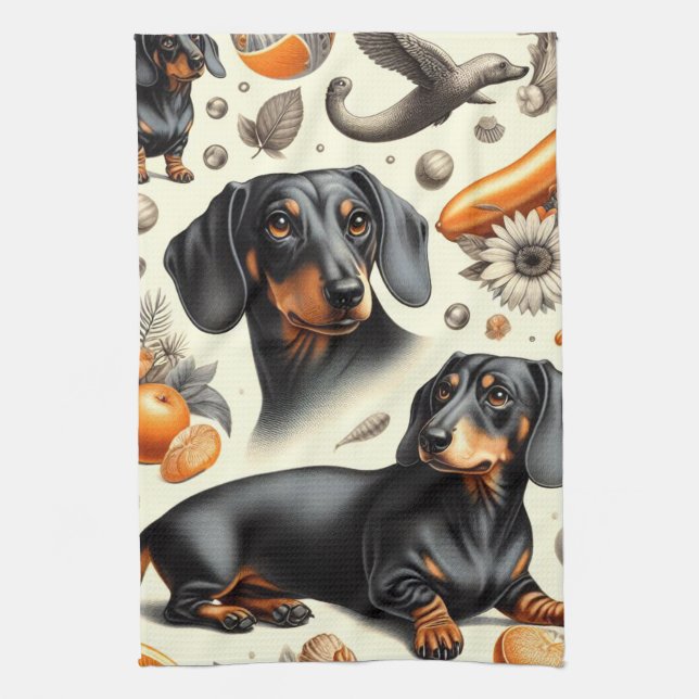 Linge De Cuisine Cute Dachshund Motif (Vertical)