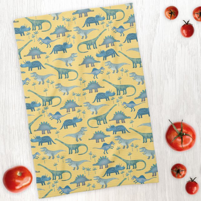 Linge De Cuisine Cute Dinosaure préhistorique Motif Jaune (Créateur téléchargé)
