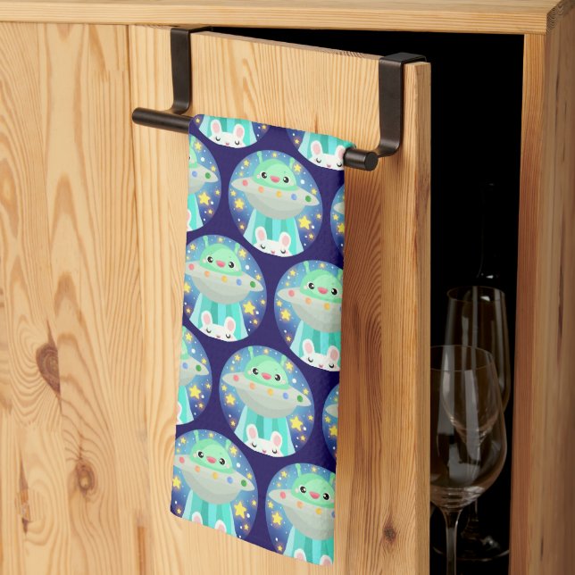 Linge De Cuisine Cute Espace Créature Et Lapin Lapin Lapin (Pliage en tiers)