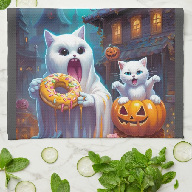 Linge De Cuisine Cute Fantôme N Kitten, Citrouille et Donut (Plié)