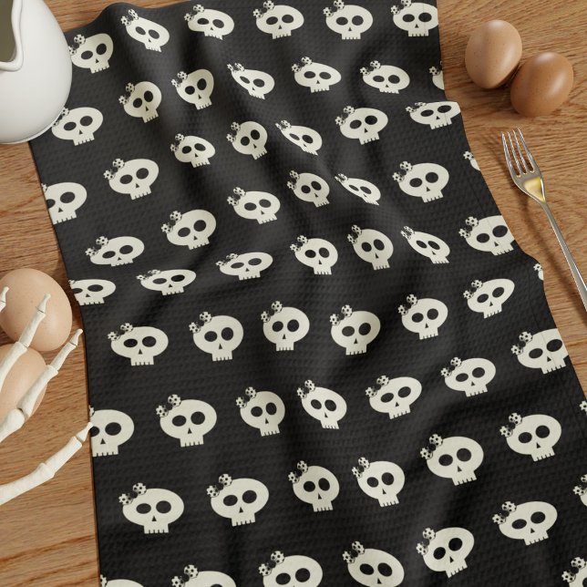 Linge De Cuisine Cute fille Motif crâne noir Halloween (Cute skull pattern kitchen towel for your Halloween Kitchen)
