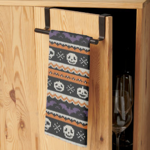 Linge De Cuisine Cute, fine île/colorwork Halloween crâne et chauve