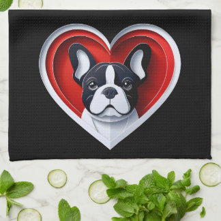 Linge De Cuisine Cute French Bulldog Frenchie in Red Heart