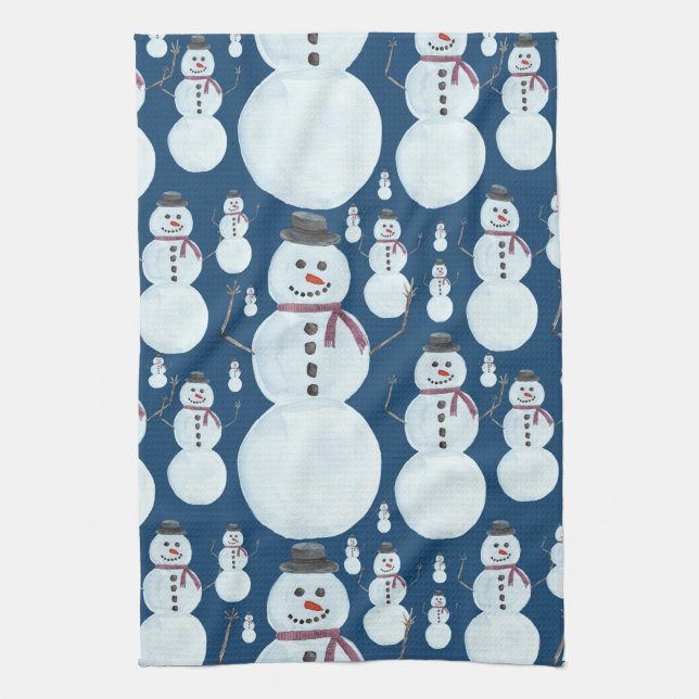 Linge De Cuisine Cute Frosty Blue Snowman Motif d'aquarelle (Vertical)