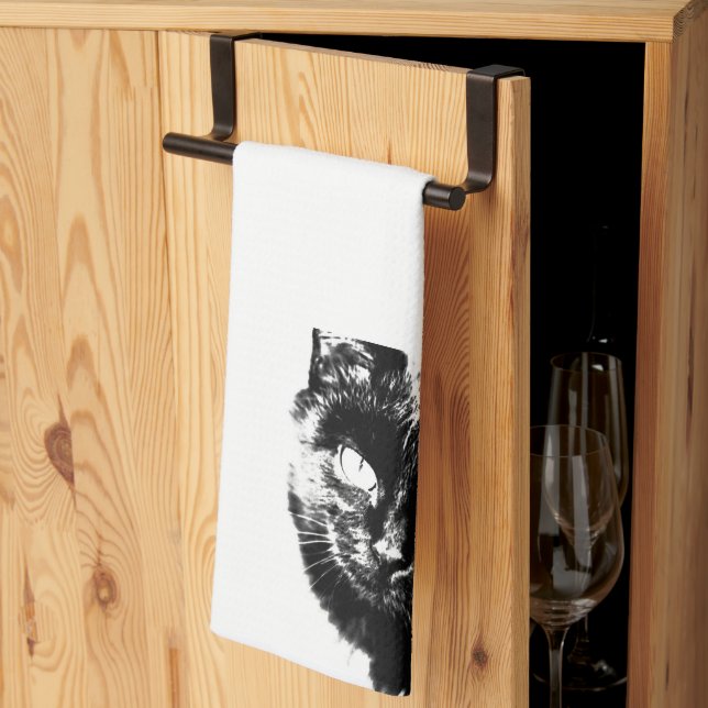 Linge De Cuisine Cute Funky Chat Noir Kitten Eyes croquis (Pliage en tiers)
