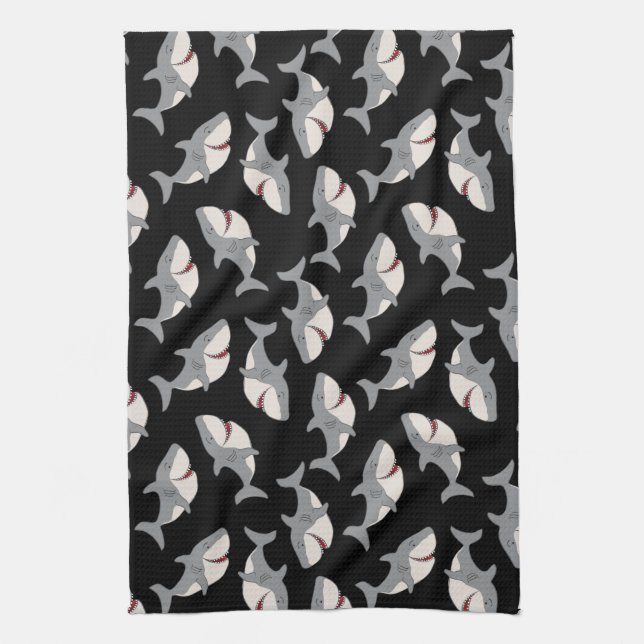 Linge De Cuisine Cute Funny Black Grey Grand requin blanc (Vertical)