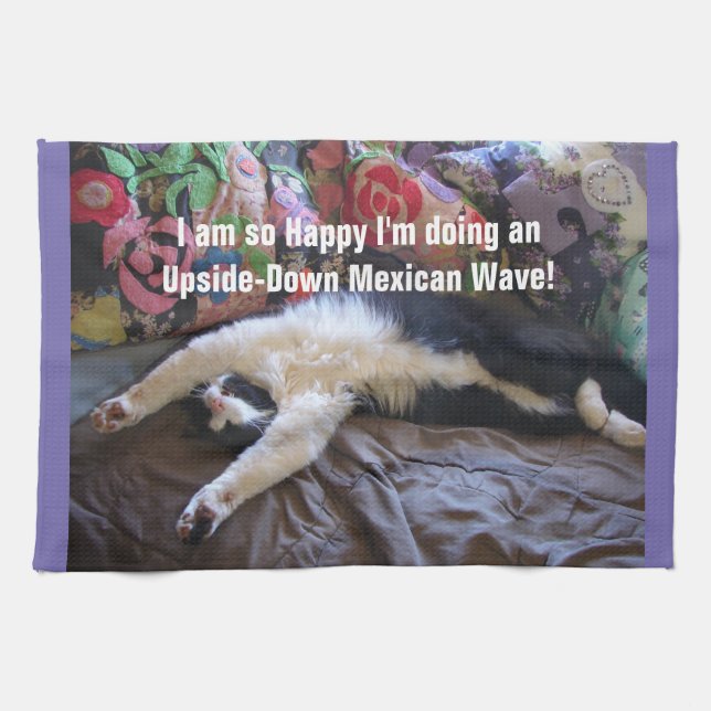 Linge De Cuisine Cute Funny Tuxedo Cat Mexican Wave cats (Horizontal)