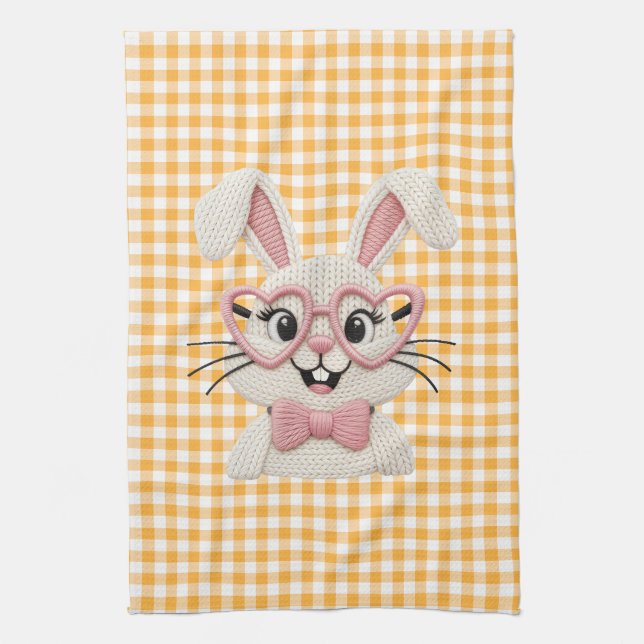 Linge De Cuisine Cute Gingham Bunny Pink Heart Glasses  (Vertical)