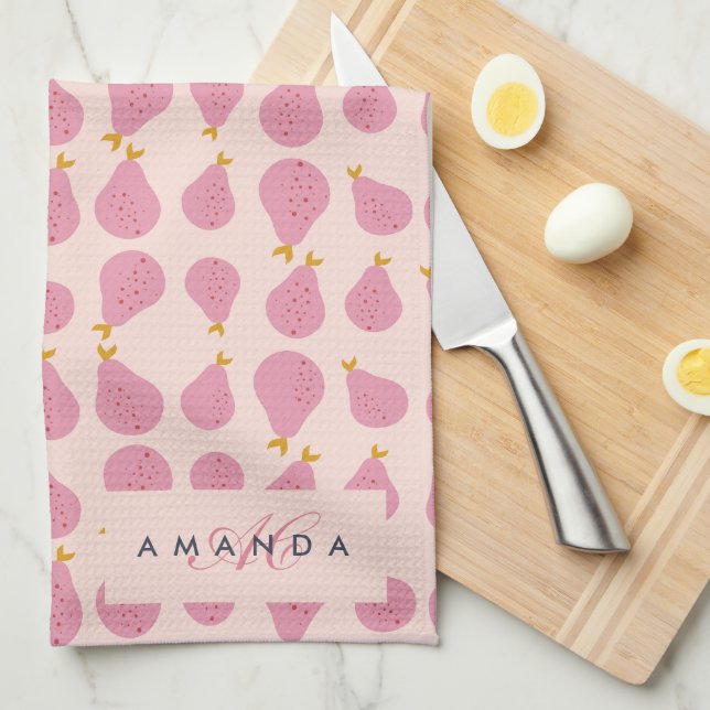 Linge De Cuisine Cute Girly Feminine Pear Monogramme Cadeaux Initia (Quart Plié)