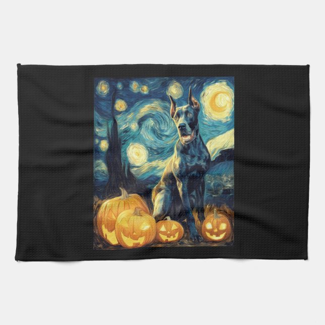 Linge De Cuisine Cute Great Dane Dog Halloween Jack O Lantern Pumpk (Horizontal)