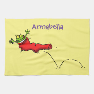 Linge De Cuisine Cute grenouille dans une chaussette rouge saut de 