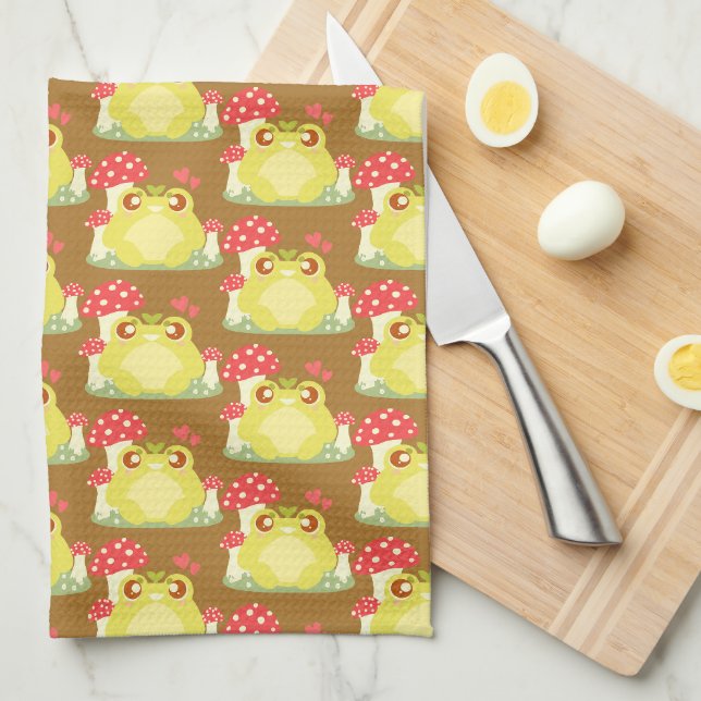 Linge De Cuisine Cute Grenouille Verte Assis Dans La Nature (Quart Plié)