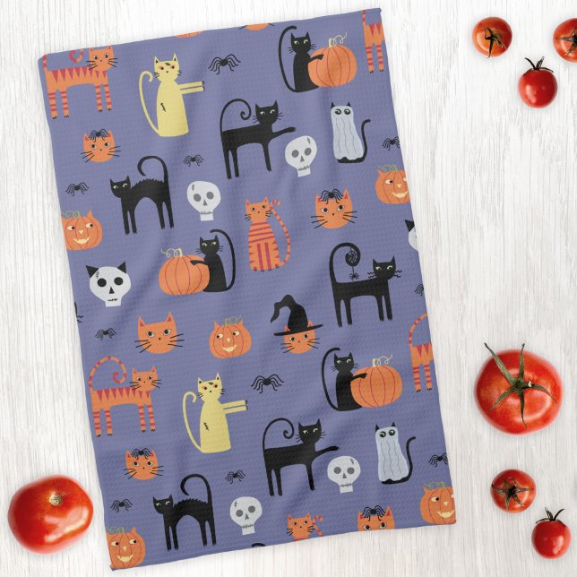 Linge De Cuisine Cute Halloween Chat Éffrayant (Halloween Cats kitchen towel for spooky fun)